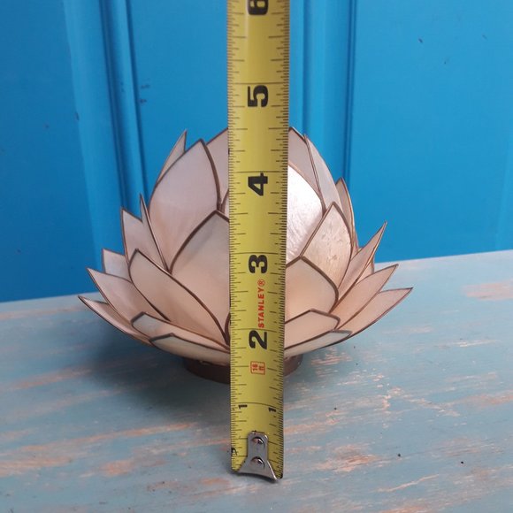 Lotus Flower Candle Holder Tea Light Mother Of Pear Shell Natural Metal - Picture 8 of 10